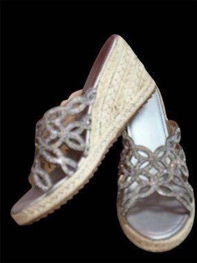 Blinged  silver wedge sandals  size10